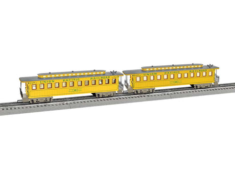 Wood 1860s Coach 2-Pack - 3-Rail - Ready to Run -- Union Pacific #125, 40 (yellow)