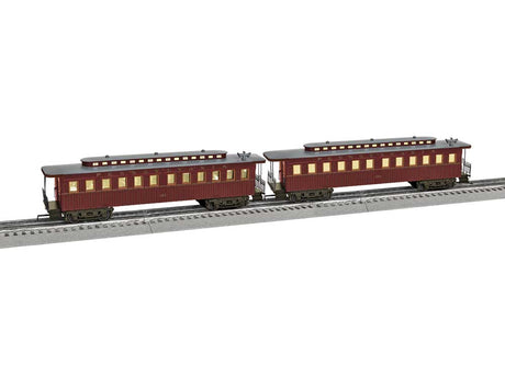 Wood 1860s Coach 2-Pack - 3-Rail - Ready to Run -- Pennsylvania Railroad #161, 192 (Tuscan)