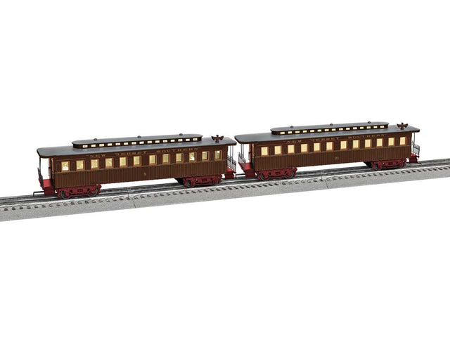 Wood 1860s Coach 2-Pack - 3-Rail - Ready to Run -- New Jersey Southern #8, 21 (tuscan, gray)