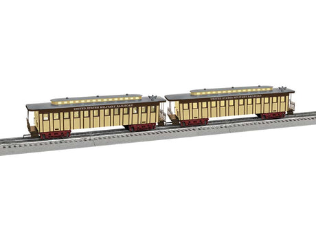 Wood 1860s Coach 2-Pack - 3-Rail - Ready to Run -- U.S. Military Railroad (cream, brown)