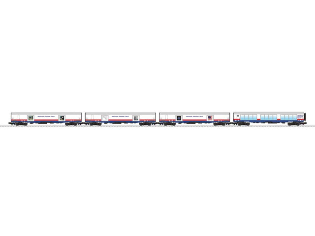 18" Streamlined 3 Exhibit & 1 Showcase Display Car - 3-Rail - Ready to Run -- American Freedom Train (white, red, blue)