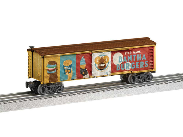 Wood Reefer w/Horizontal Siding - 3-Rail - Ready to Run -- Star Wars(TM) Bantha Burgers (rust, blue, white, brown)-1