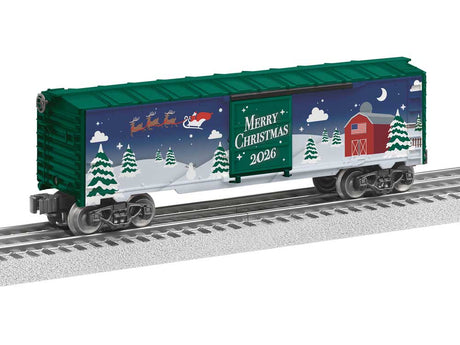 Steel Boxcar - 3-Rail - Ready to Run -- Christmas 2026 (blue, green, white, Santa Scene)