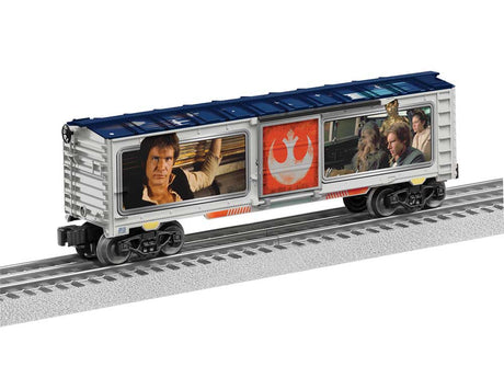 Steel Boxcar - 3-Rail - Ready to Run -- Star Wars(TM) Han Solo & Leia Organa (silver, blue, red, Full-Color Sides)-1