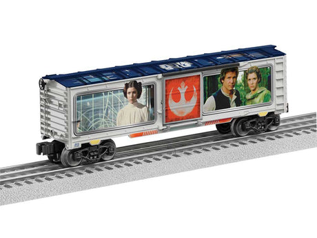 Steel Boxcar - 3-Rail - Ready to Run -- Star Wars(TM) Han Solo & Leia Organa (silver, blue, red, Full-Color Sides)-2