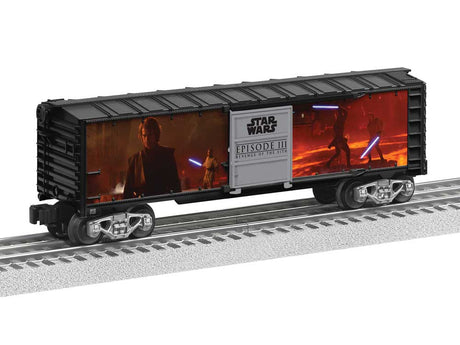 Steel Boxcar with Illuminated Side - 3-Rail - Ready to Run -- Star Wars(TM) Anakin Skywalker v. Obi-Wan Kenobi (black, silver, Lighted Sce-1