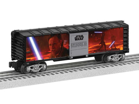 Steel Boxcar with Illuminated Side - 3-Rail - Ready to Run -- Star Wars(TM) Anakin Skywalker v. Obi-Wan Kenobi (black, silver, Lighted Sce-2