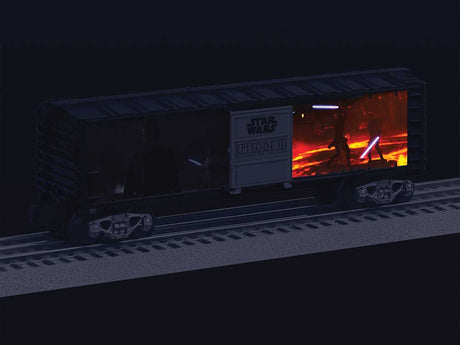 Steel Boxcar with Illuminated Side - 3-Rail - Ready to Run -- Star Wars(TM) Anakin Skywalker v. Obi-Wan Kenobi (black, silver, Lighted Sce-3