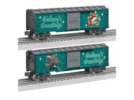 Steel Boxcar - 3-Rail - Ready to Run -- Star Wars Mandalorian Christmas (green, gray)