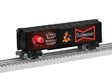 Steel Boxcar with Illuminated Side - 3-Rail - Ready to Run -- Budweiser (black, red, Lighted Sign, #3 in Series)-1