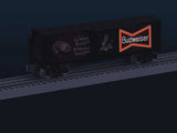 Steel Boxcar with Illuminated Side - 3-Rail - Ready to Run -- Budweiser (black, red, Lighted Sign, #3 in Series)-2