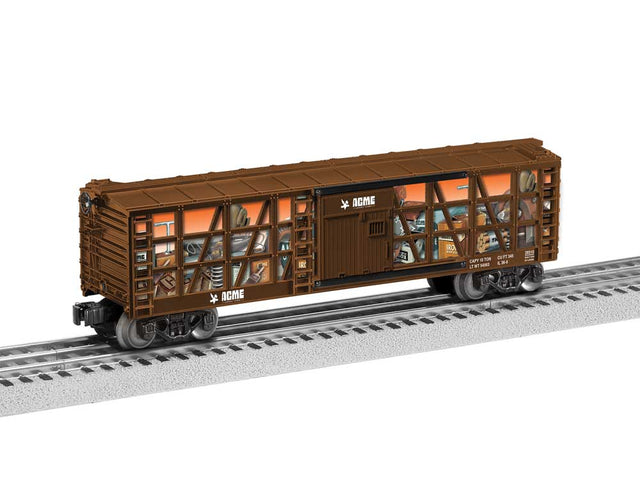 Transport Boxcar - 3-Rail - Ready to Run -- Looney Tunes Acme #28810 (Boxcar Red, Color Interior)