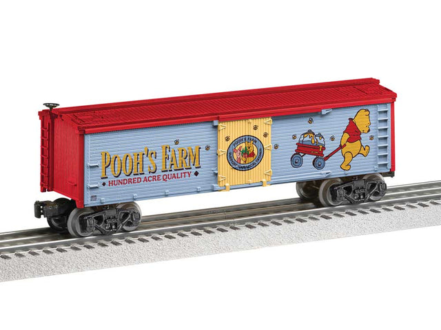 Wood Reefer w/Horizontal Siding - 3-Rail - Ready to Run -- Winnie the Pooh - Pooh's Farm (light blue, red, yellow)