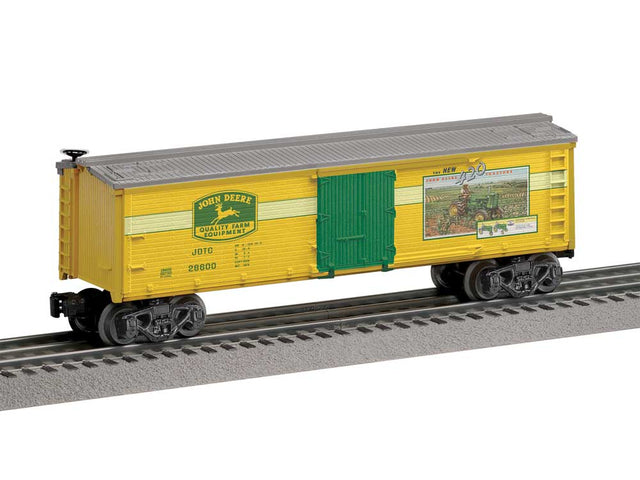 Wood Reefer w/Horizontal Siding - 3-Rail - Ready to Run -- John Deere #28600 (yellow, gray,  green, Tractor Ad)