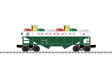 2-Bay Hopper w/Gift Load - Ready to Run - 3-Rail -- Christmas Peppermint #122526 (green, white)