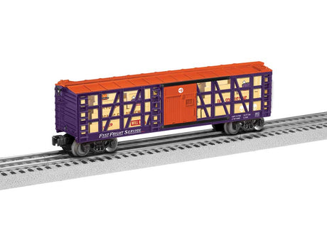 Transparent Boxcar - 3-Rail - Ready to Run -- Fast Fright Halloween #28670 (purple, orange)