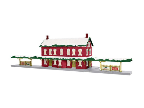 Passenger Station with Dual Platforms - Lighted -- Kit - North Pole w/Snow on Roof