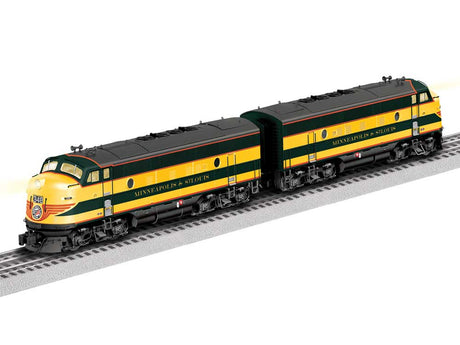 EMD F3 A-A Set - 3-Rail - Legacy Sound & Control -- Minneapolis & St Louis #348A, 348C (green, yellow, orange)