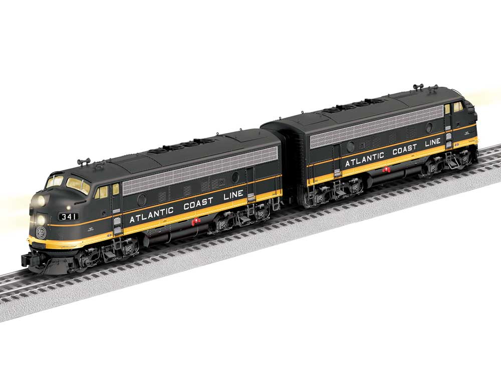 EMD F3 A-A Set - 3-Rail - Legacy Sound & Control -- Atlantic Coast Line #341, 343 (black, yellow, silver)