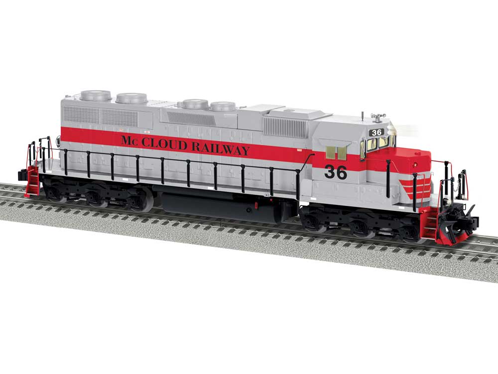 EMD SD38 - 3-Rail - Legacy Sound & Control -- McCloud River #36 (silver, red)