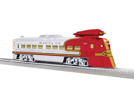 Jet Rail Diesel Car - 3-Rail - LionChief 2.0 Sound and Control -- Santa Fe #537 (stainless, red, yellow)