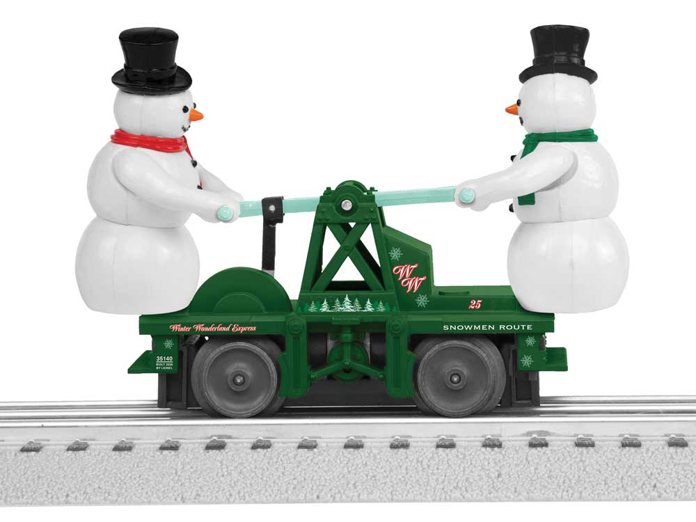 Operating Handcar - Conventional 3-Rail -- Escaping Snowmen Winter Wonderland Christmas #25 (green)