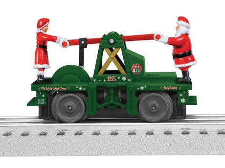 Operating Handcar - Conventional 3-Rail -- Christmas #1225 (green w/Santa & Mrs. Claus)