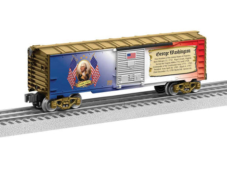 Steel Boxcar - 3-Rail - Ready to Run -- America 250 George Washington ( red, white, blue, gold, Portrait)