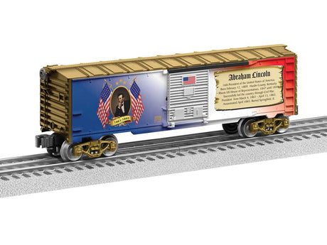 Steel Boxcar - 3-Rail - Ready to Run -- America 250 Abraham Lincoln ( red, white, blue, gold, Portrait)