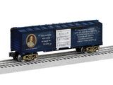 Steel Boxcar - 3-Rail - Ready to Run -- America 250 Founding Fathers - Ben Franklin (blue, white, Portrait)-1