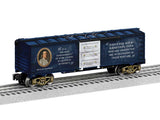 Steel Boxcar - 3-Rail - Ready to Run -- America 250 Founding Fathers - Ben Franklin (blue, white, Portrait)-2