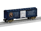 Steel Boxcar - 3-Rail - Ready to Run -- America 250 Founding Fathers - James Madison (blue, white, Portrait)-2