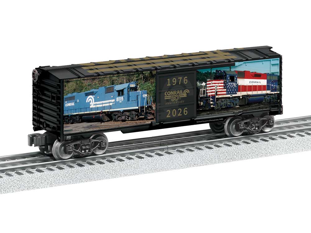 Steel Boxcar - 3-Rail - Ready to Run -- Conrail (50th Anniversary, Full-Color Scenes)-1