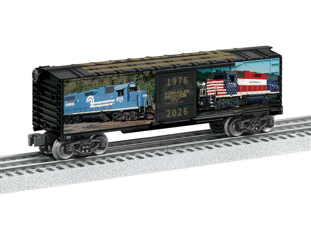 Steel Boxcar - 3-Rail - Ready to Run -- Conrail (50th Anniversary, Full-Color Scenes)-1