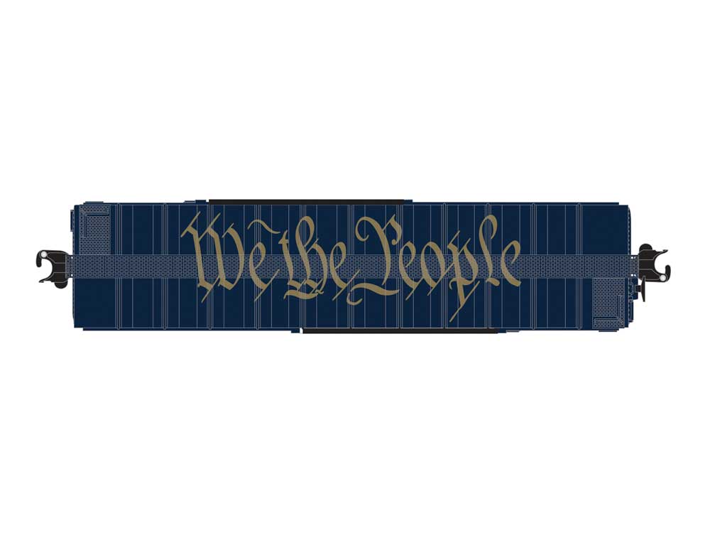 Steel Boxcar - 3-Rail - Ready to Run -- America 250 Declaration of Independence (white, blue, sepia graphics)-2