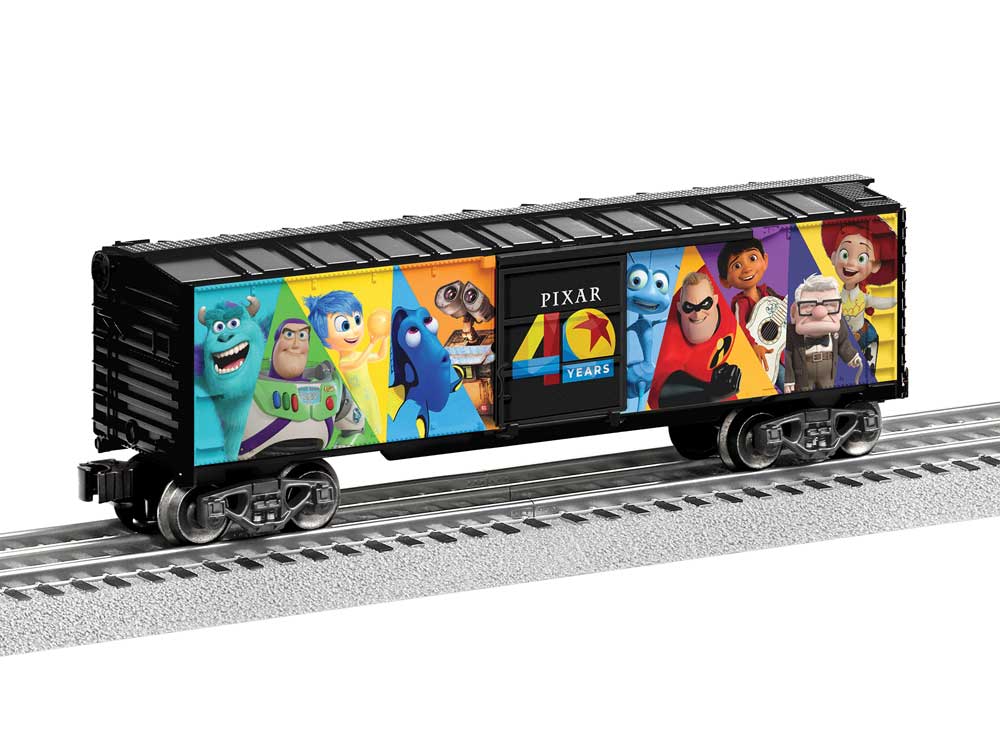 Steel Boxcar - 3-Rail - Ready to Run -- Pixar (40th Anniversary, black, Full-Color Sides)-1