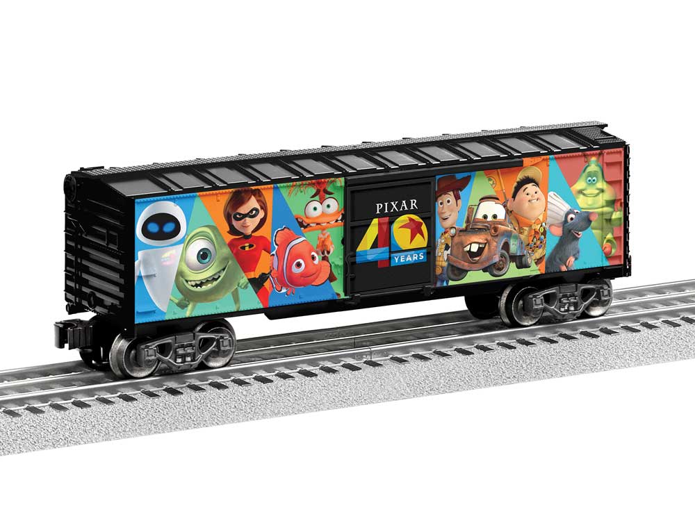 Steel Boxcar - 3-Rail - Ready to Run -- Pixar (40th Anniversary, black, Full-Color Sides)-2