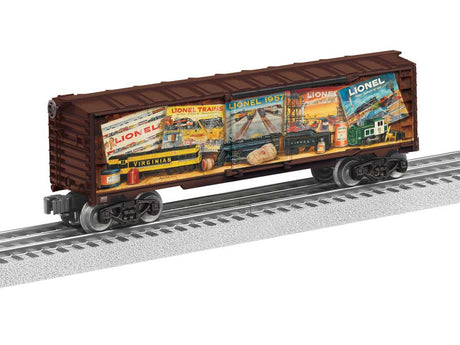 Steel Boxcar - 3-Rail - Ready to Run -- Angela Trotta Thomas Christmas Well Stocked Shelves (Boxcar Red, Color Panel