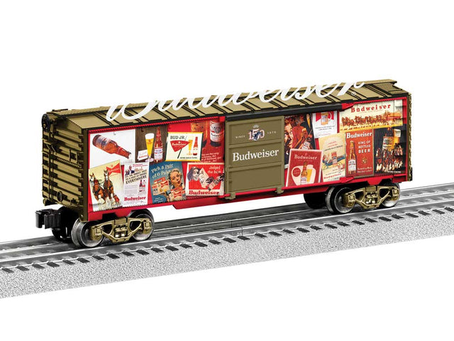 Steel Boxcar - 3-Rail - Ready to Run -- Budweiser (150th Anniversary,gold, Full-Color Sides)