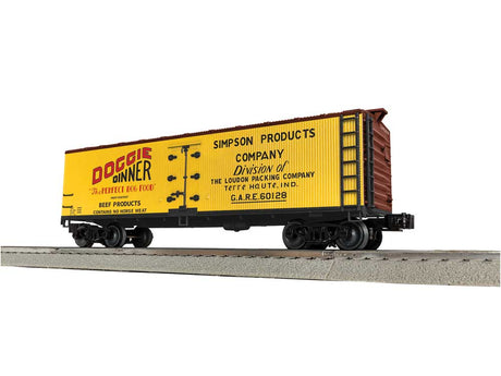 Wood Reefer - 3-Rail - Ready to Run -- Doggie Dinner GARE #60128 (yellow, Boxcar Red, black)
