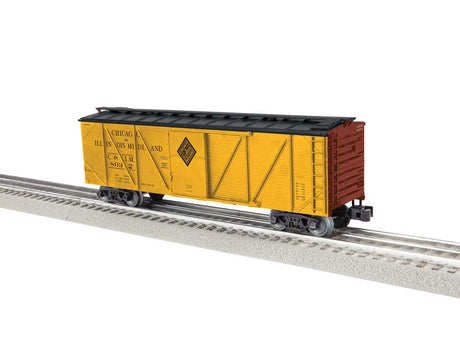 Single-Sheathed Wood Boxcar - 3-Rail - Ready to Run -- Chicago & Illinois Midland #8032 (yellow, black, Boxcar Red)