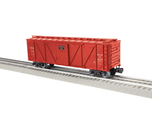 Single-Sheathed Wood Boxcar - 3-Rail - Ready to Run -- Green Bay & Western #6196 (Boxcar Red, black)