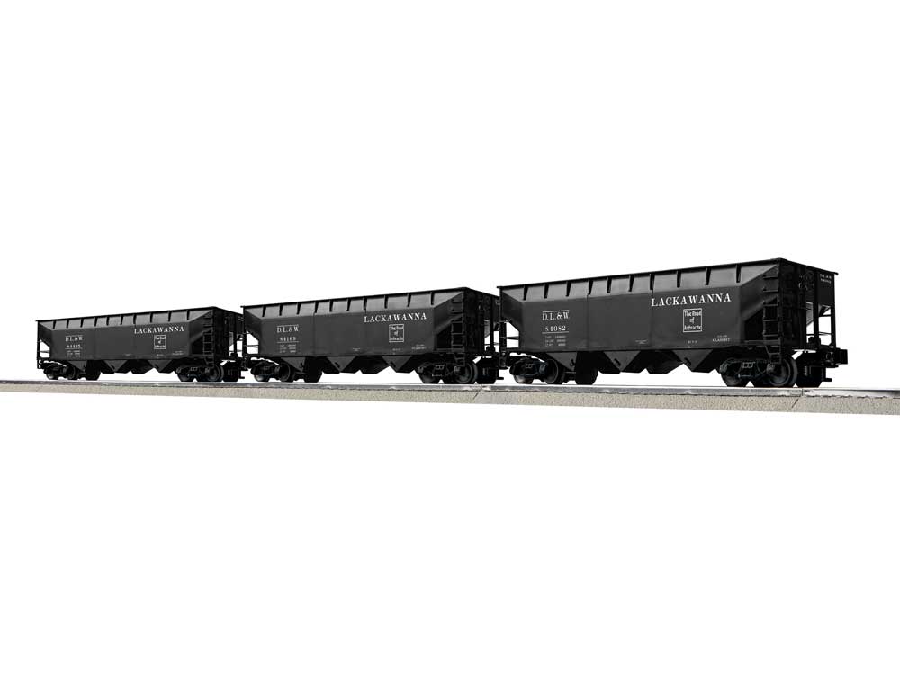AAR 70-Ton Offset-Side 3-Bay Hopper 3-Pack - 3-Rail - Ready to Run -- Delaware, Lackawanna & Western Set A #84435, 84169, 84082 (black, Anthracit