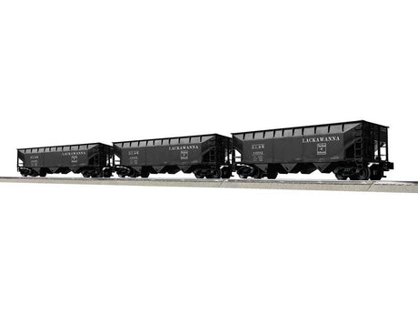 AAR 70-Ton Offset-Side 3-Bay Hopper 3-Pack - 3-Rail - Ready to Run -- Delaware, Lackawanna & Western Set A #84435, 84169, 84082 (black, Anthracit