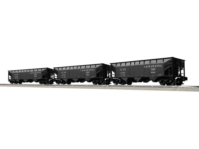 AAR 70-Ton Offset-Side 3-Bay Hopper 3-Pack - 3-Rail - Ready to Run -- Delaware, Lackawanna & Western Set A #84435, 84169, 84082 (black, Anthracit