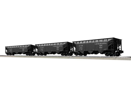 AAR 70-Ton Offset-Side 3-Bay Hopper 3-Pack - 3-Rail - Ready to Run -- Delaware, Lackawanna & Western Set B #84949, 84721, 84678 (black, Anthracit