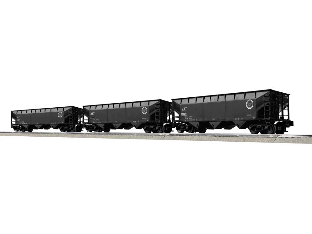 AAR 70-Ton Offset-Side 3-Bay Hopper 3-Pack - 3-Rail - Ready to Run -- Missouri Pacific Set B #57841, 57713, 57629 (black)