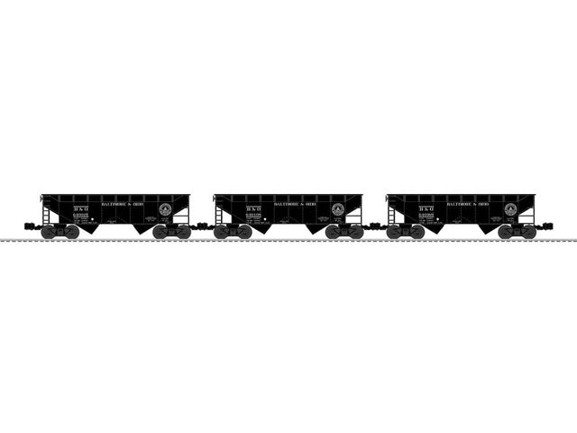 AAR 2-Bay Offset Hopper 3-Pack - 3-Rail - Ready to Run -- Baltimore & Ohio #640108, 640025, 640369 (black, 13 Great States Logo)
