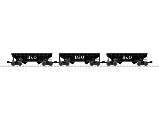 AAR 2-Bay Offset Hopper 3-Pack - 3-Rail - Ready to Run -- Baltimore & Ohio #827388, 827881, 828263 (black, Large B&O)