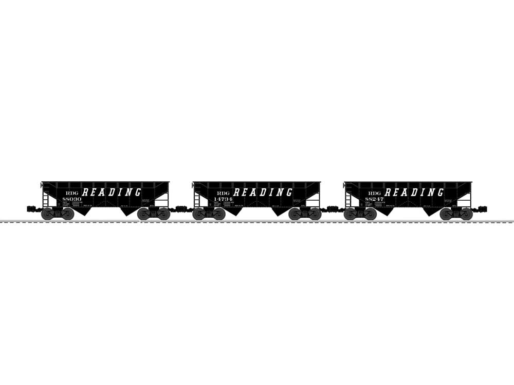 AAR 2-Bay Offset Hopper 3-Pack - 3-Rail - Ready to Run -- Reading #88030, 14734, 88247 (black, Speed lettering)